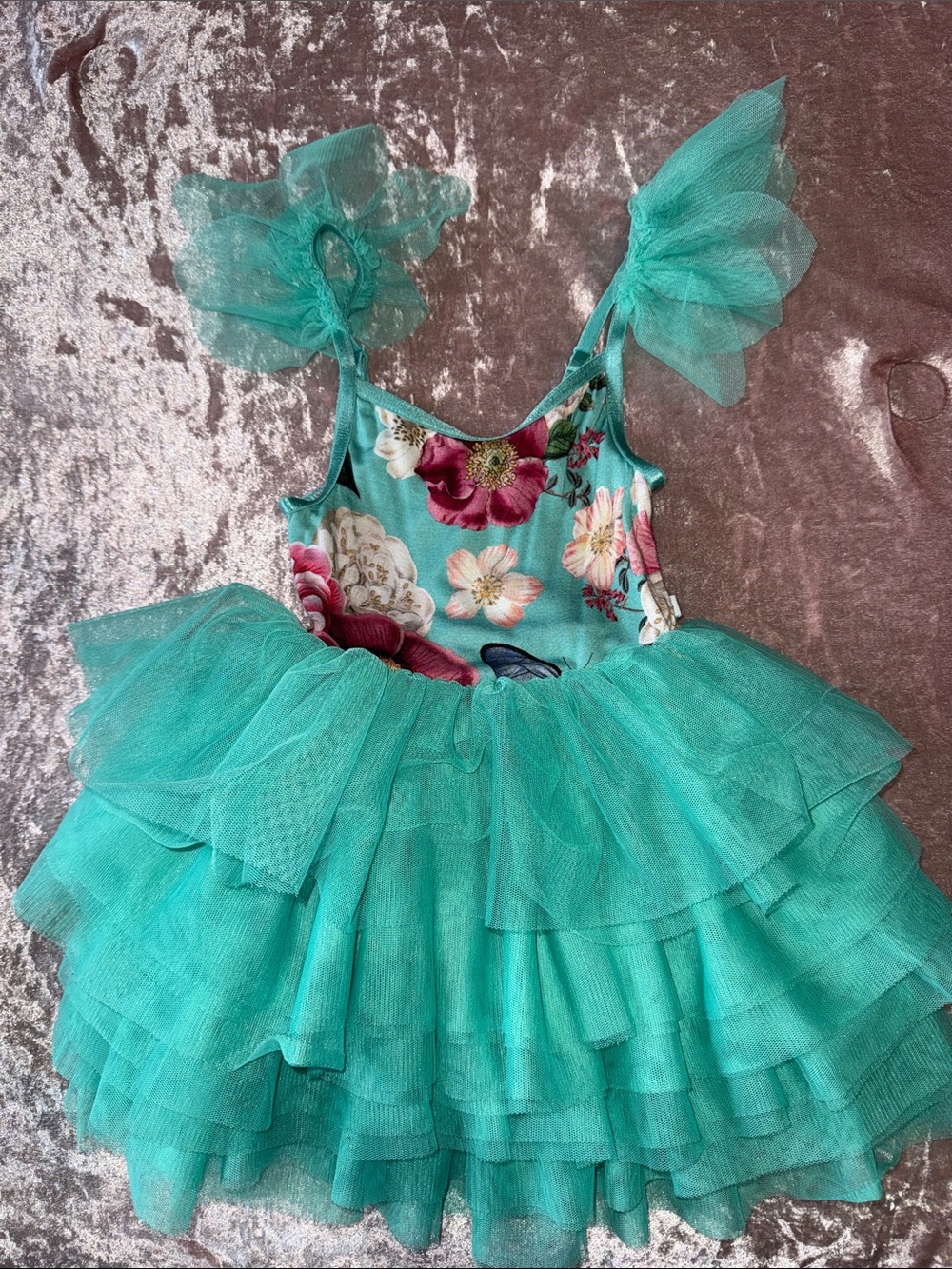 Posh Peanut Teal Floral Tulle Dress